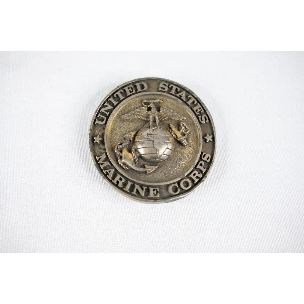 USMC Belt Buckle Brass Good Vintage‎ Eagle Globe Anchor Military Round Medallion
